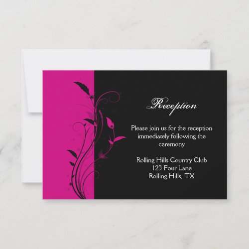 Fuchsia and Black Floral Wedding Reception Invitation