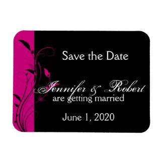 Fuchsia and Black Floral Wedding Save the Date Magnet