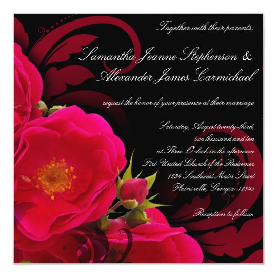 Fuchsia and Black Garden Rose with Swirl Square Card