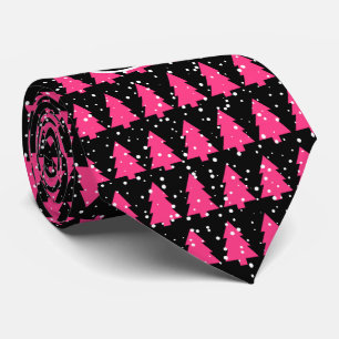 Fuchsia And Black Monogram Christmas Tree Neck Tie