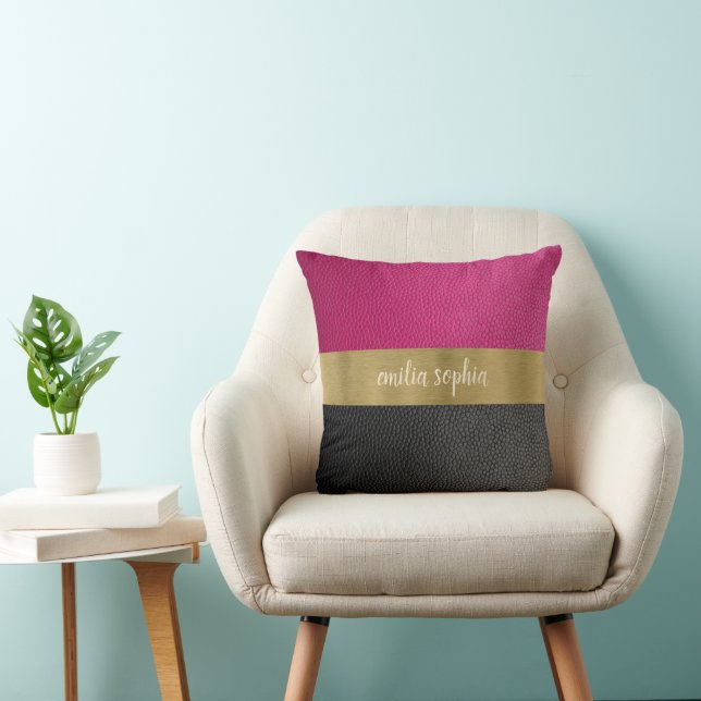Fuchsia and Black Personalized Throw Pillow (Chair)
