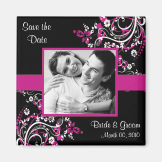Fuchsia and Black Save the Date photo magnets