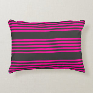 Fuchsia and charcoal five stripes pattern accent pillow