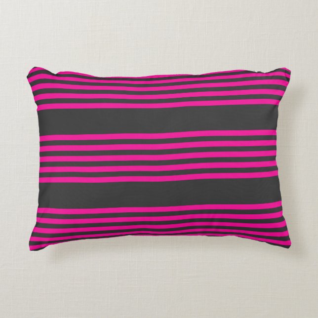 Fuchsia and charcoal five stripes pattern accent pillow (Front)