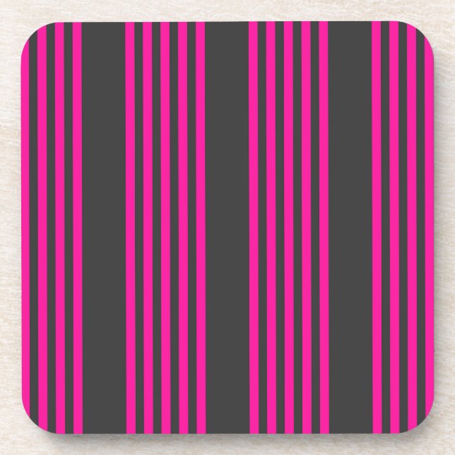 Fuchsia and charcoal five stripes pattern beverage coaster (Front)