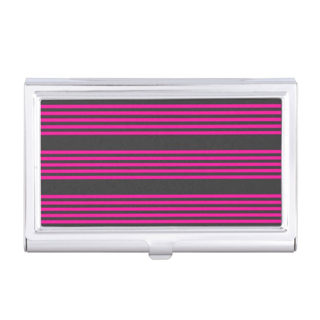 Fuchsia and charcoal five stripes pattern business card case (Front)