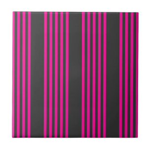 Fuchsia and charcoal five stripes pattern ceramic tile
