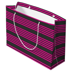 Fuchsia and charcoal five stripes pattern large gift bag