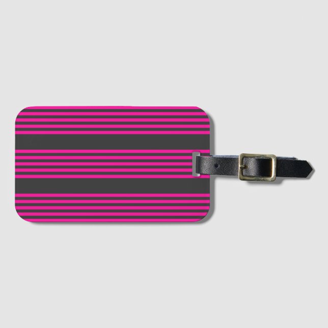 Fuchsia and charcoal five stripes pattern luggage tag (Front Horizontal)