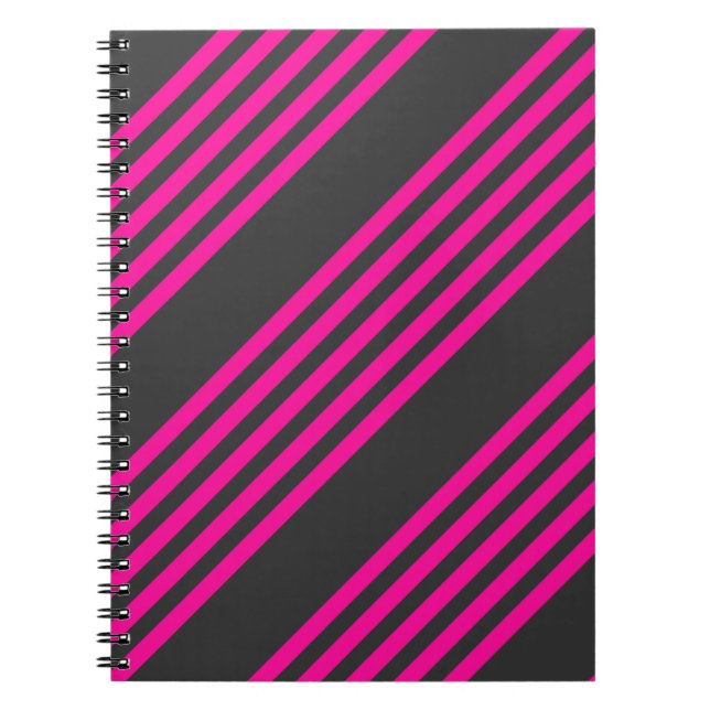 Fuchsia and charcoal five stripes pattern notebook (Front)