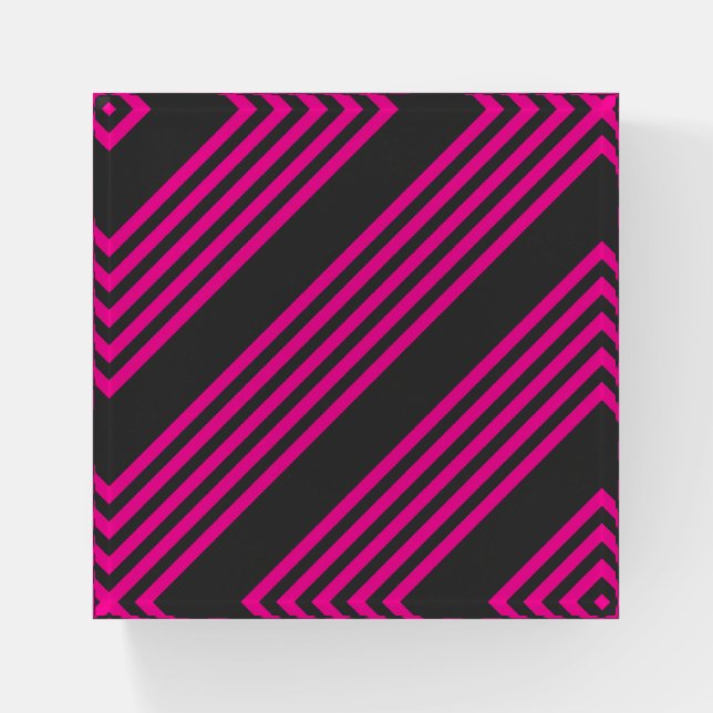 Fuchsia and charcoal five stripes pattern paperweight (Front)