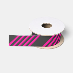 Fuchsia and charcoal five stripes pattern satin ribbon