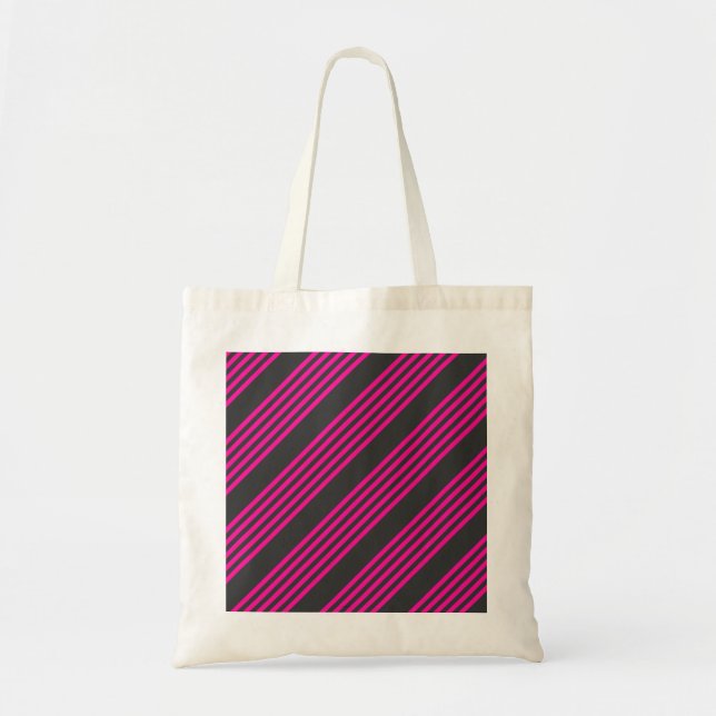 Fuchsia and charcoal five stripes pattern tote bag (Front)