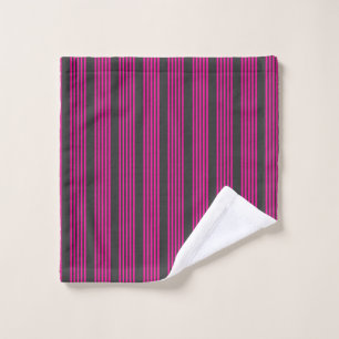 Fuchsia and charcoal five stripes pattern wash cloth