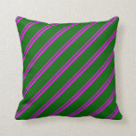 [ Thumbnail: Fuchsia and Dark Green Lines Throw Pillow ]