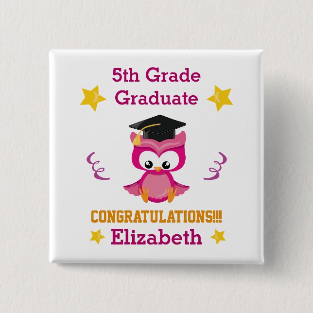 Fuchsia and Gold 5th grade graduate Button (Front)