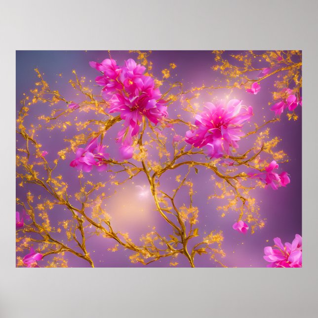 Fuchsia and Gold Florals Poster (Front)
