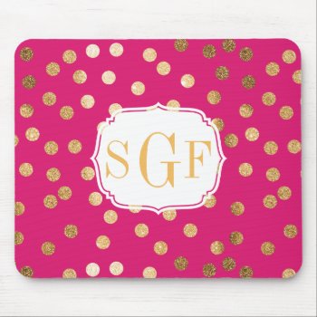 Fuchsia And Gold Glitter Dots Monogrammed Mouse Pad by HoundandPartridge at Zazzle