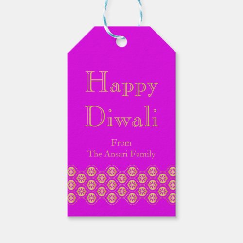 Fuchsia and Gold Indian Pattern Diwali Gift Tags