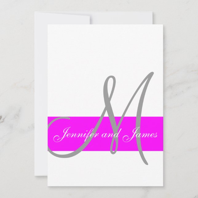 Fuchsia and Gray Modern Wedding Invitation (Front)