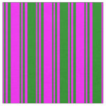 [ Thumbnail: Fuchsia and Green Lined/Striped Pattern Fabric ]