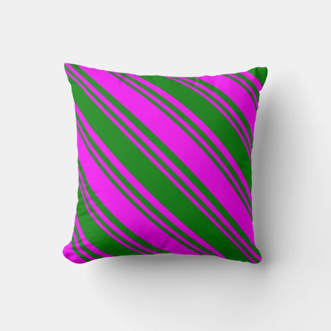 Fuchsia and Green Lined/Striped Pattern Pillow (Front)