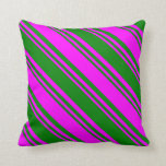 [ Thumbnail: Fuchsia and Green Lined/Striped Pattern Pillow ]