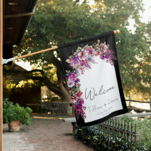 Fuchsia and Lavender Floral Arch Bridal Shower House Flag