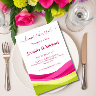 Fuchsia and Lime Green Dinner Rehearsal  Invitation