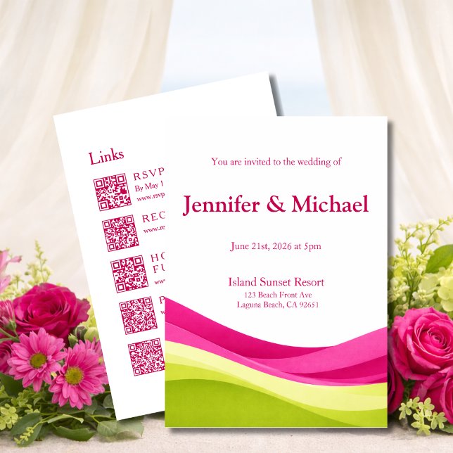 Fuchsia and Lime Green Modern Wedding All in One Invitation ( Fuchsia and Lime Green Modern Wedding All in One Invitation)