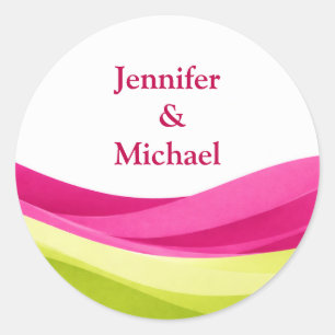 Fuchsia and Lime Green Personalized Wedding Classic Round Sticker