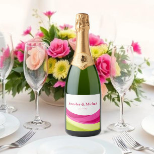 Fuchsia and Lime Green Sparkling Wine Label