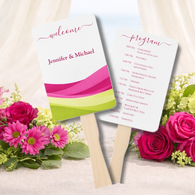 Fuchsia and Lime Green Wedding Fan Program (Fuchsia and Lime Green Wedding Fan Program)
