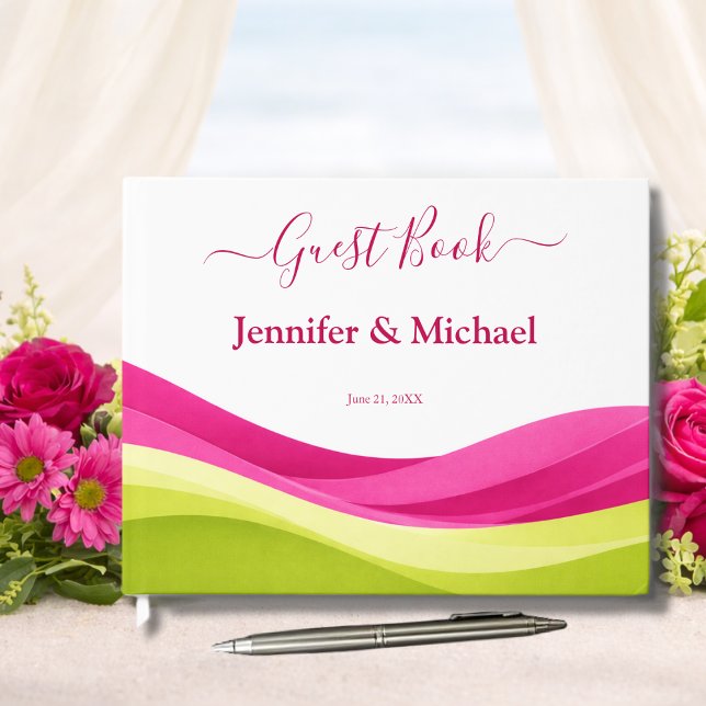 Fuchsia and Lime Green Wedding Guest Book (Fuchsia and Lime Green Wedding Guest Book)