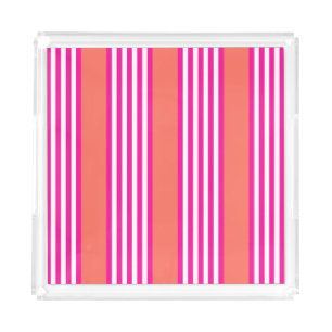 Fuchsia and living coral five stripes pattern acrylic tray