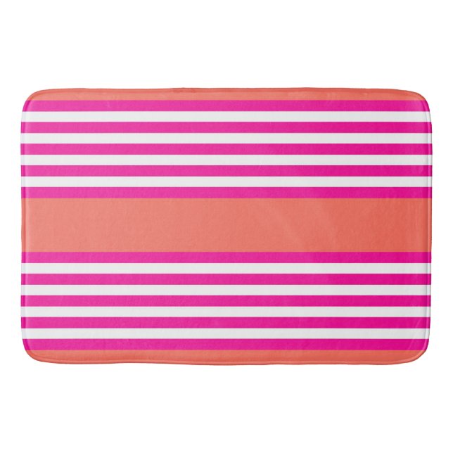 Fuchsia and living coral five stripes pattern bath mat (Front)