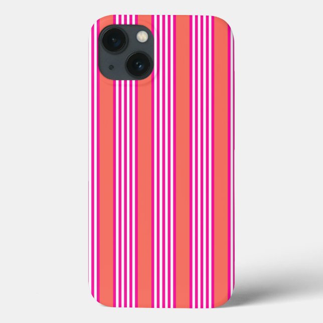 Fuchsia and living coral five stripes pattern Case-Mate iPhone case (Back)
