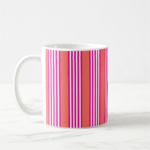 Fuchsia and living coral five stripes pattern coffee mug