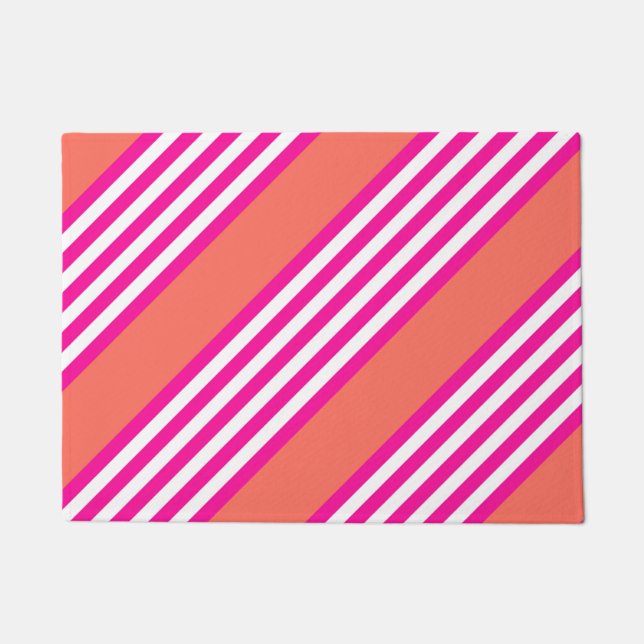 Fuchsia and living coral five stripes pattern doormat (Front)