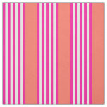 Fuchsia and living coral five stripes pattern fabric