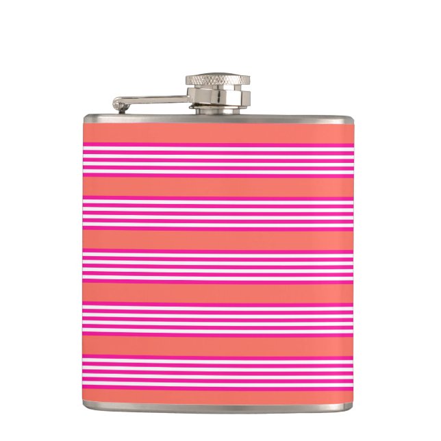Fuchsia and living coral five stripes pattern flask (Front)