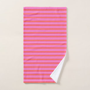Fuchsia and living coral five stripes pattern hand towel