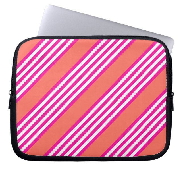 Fuchsia and living coral five stripes pattern laptop sleeve (Front)