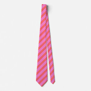 Fuchsia and living coral five stripes pattern neck tie