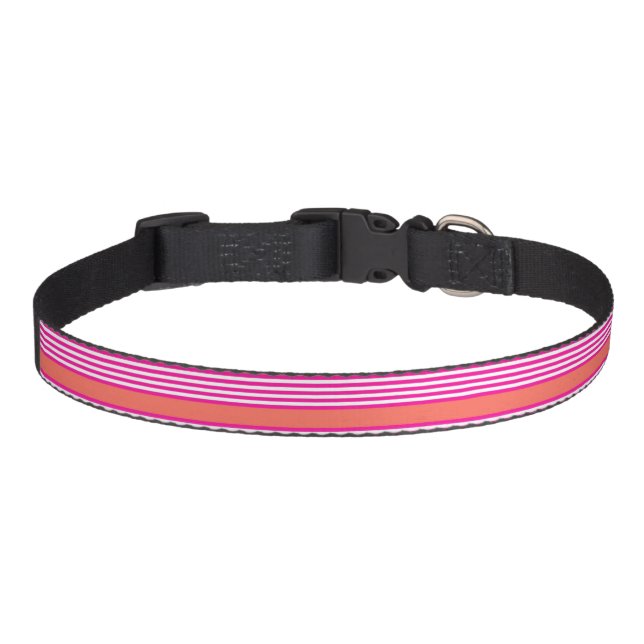 Fuchsia and living coral five stripes pattern pet collar (Front)