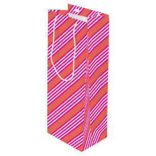Fuchsia and living coral five stripes pattern wine gift bag
