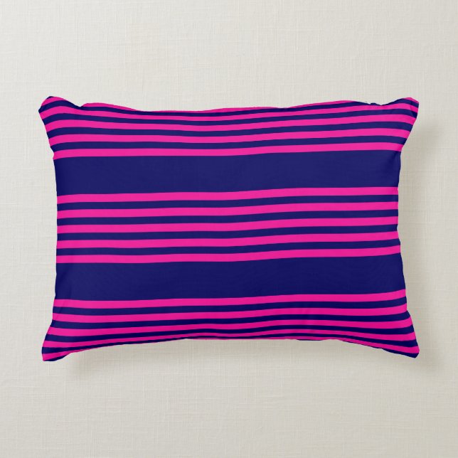 Fuchsia and navy blue five stripes pattern accent pillow (Front)