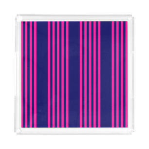 Fuchsia and navy blue five stripes pattern acrylic tray