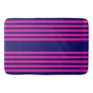 Fuchsia and navy blue five stripes pattern bath mat