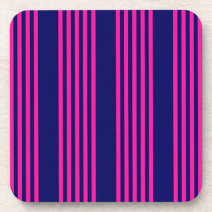 Fuchsia and navy blue five stripes pattern beverage coaster